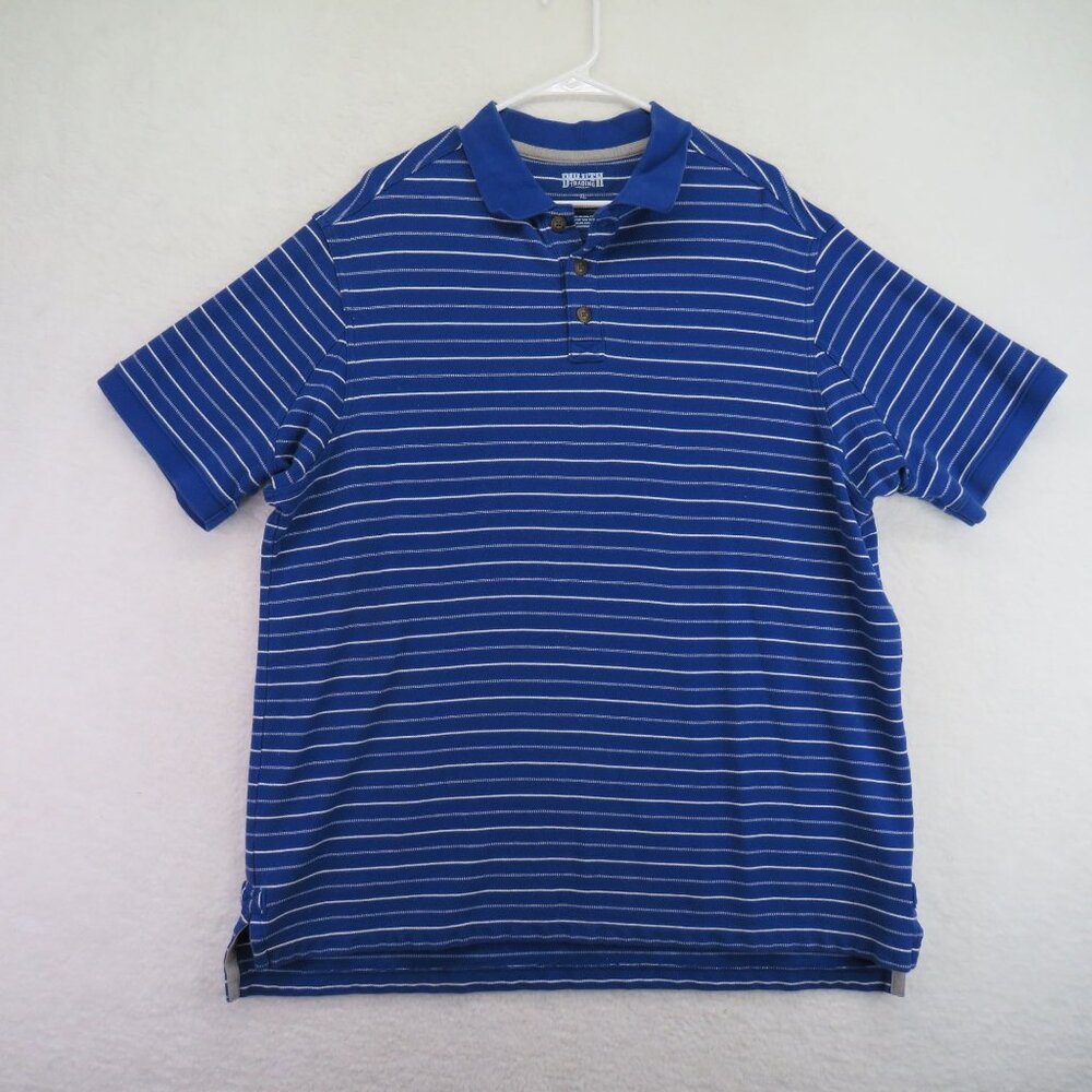 Duluth Trading‎ Shirt Mens Size Extra Large Blue White Striped Polo Short Sleeve